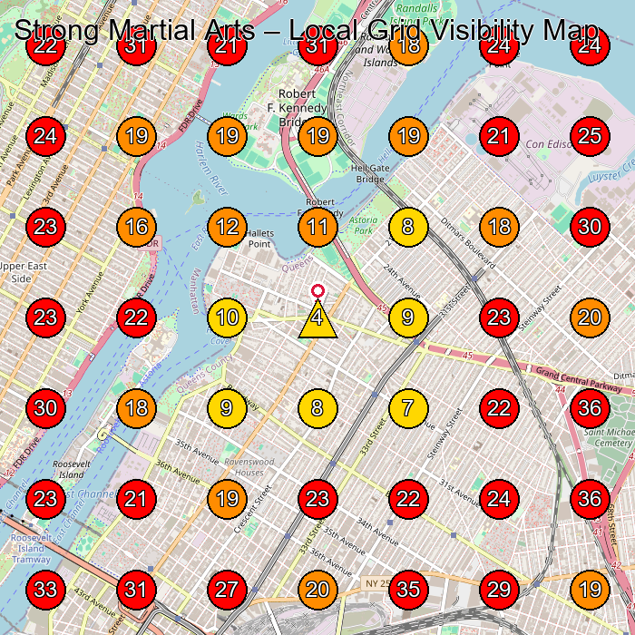 Strong Martial Arts GeoGrid visibility map for Martial Arts School in Queens